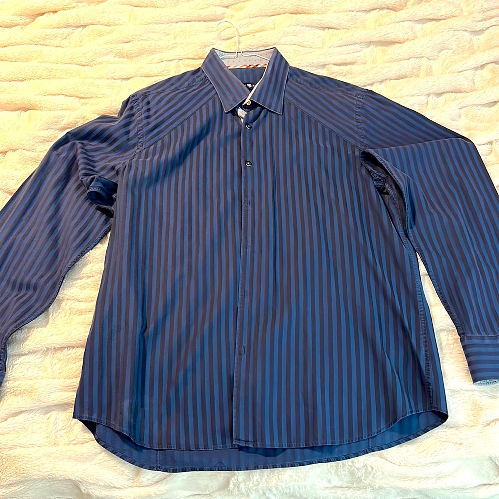 Men’s blue striped button down medium size 5
